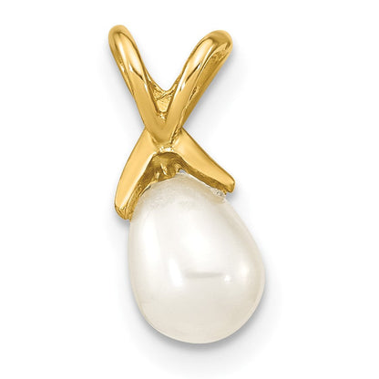 14K Gelbgold 14K 5-6mm Weiß Tropfen Süßwasser Zuchtperle Anhänger