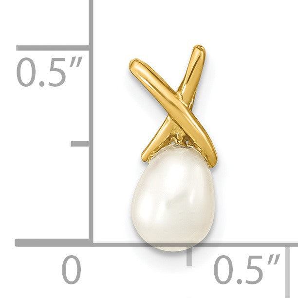 14K Gelbgold 14K 5-6mm Weiß Tropfen Süßwasser Zuchtperle Anhänger