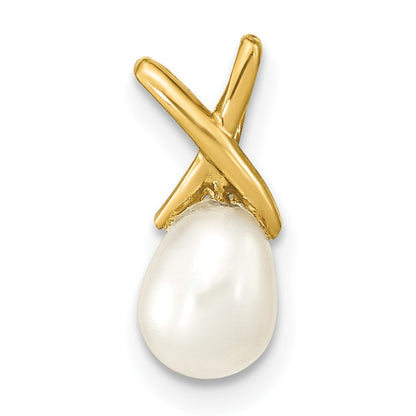 14K Gelbgold 14K 5-6mm Weiß Tropfen Süßwasser Zuchtperle Anhänger