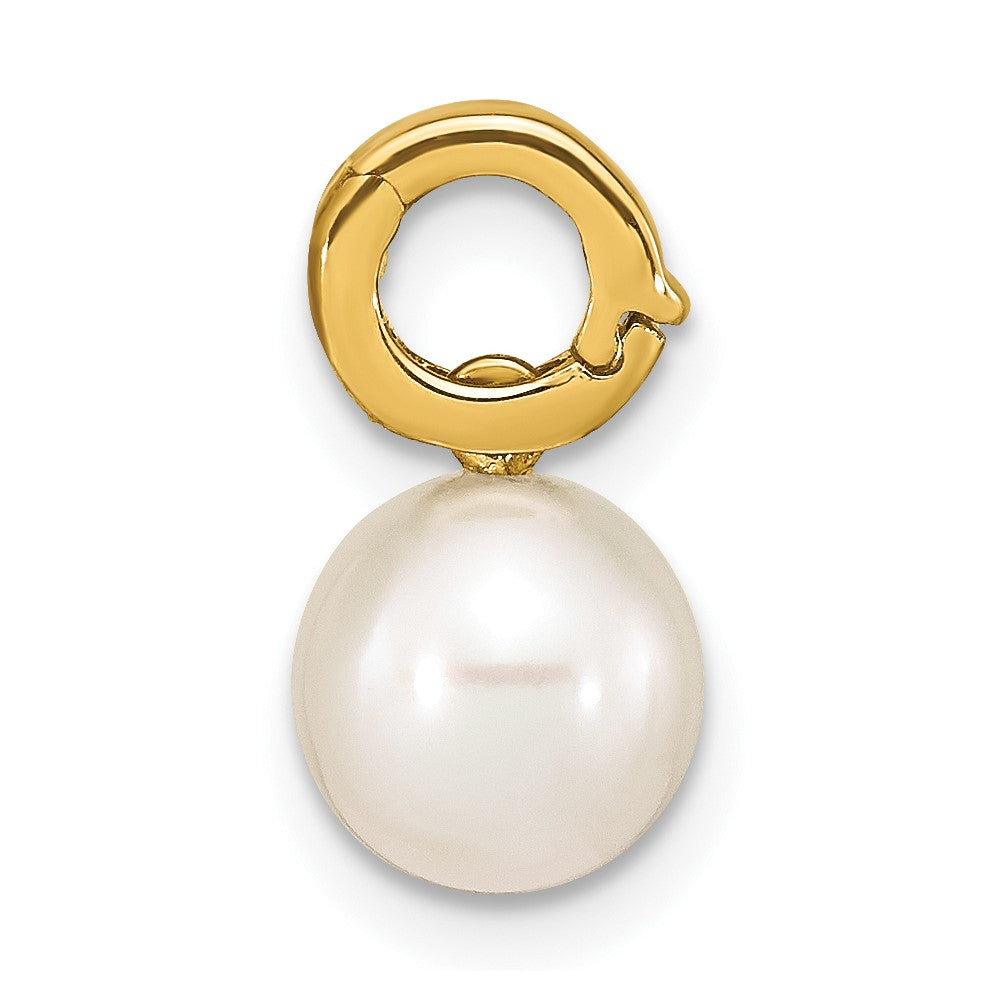 14K Gelbgold 14K 7-8mm Weiß Rund Süßwasser Zuchtperle Klappbar Bail Charm