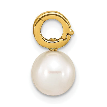 14K Gelbgold 14K 7-8mm Weiß Rund Süßwasser Zuchtperle Klappbar Bail Charm