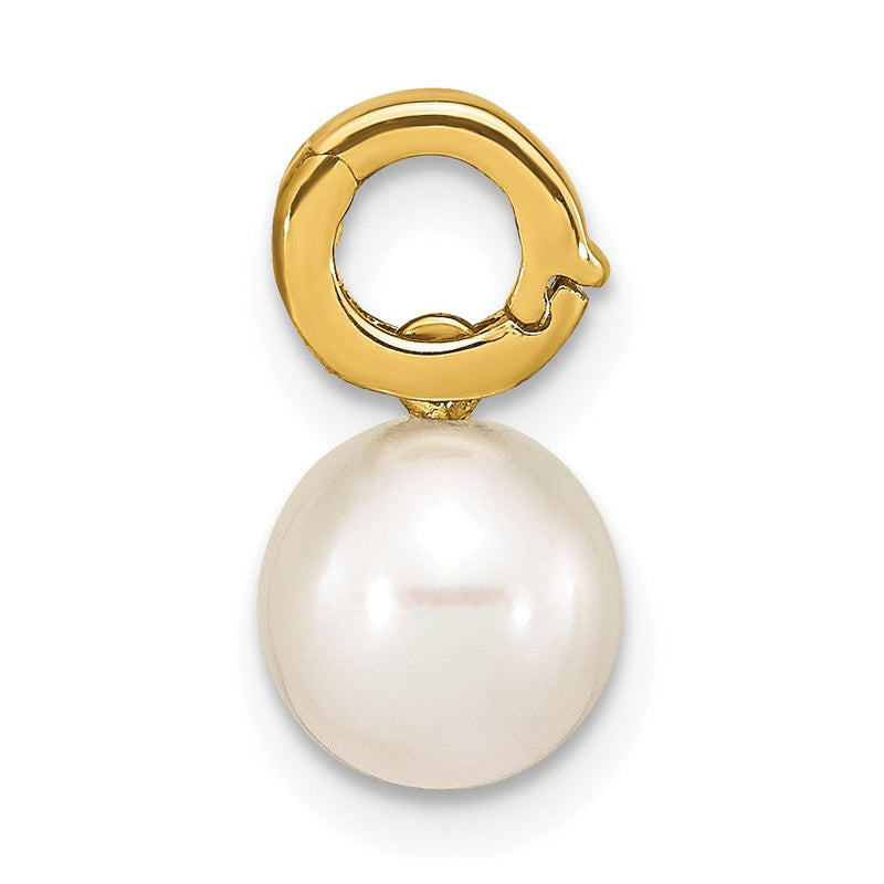 14K Gelbgold 14K 7-8mm Weiß Rund Süßwasser Zuchtperle Klappbar Bail Charm