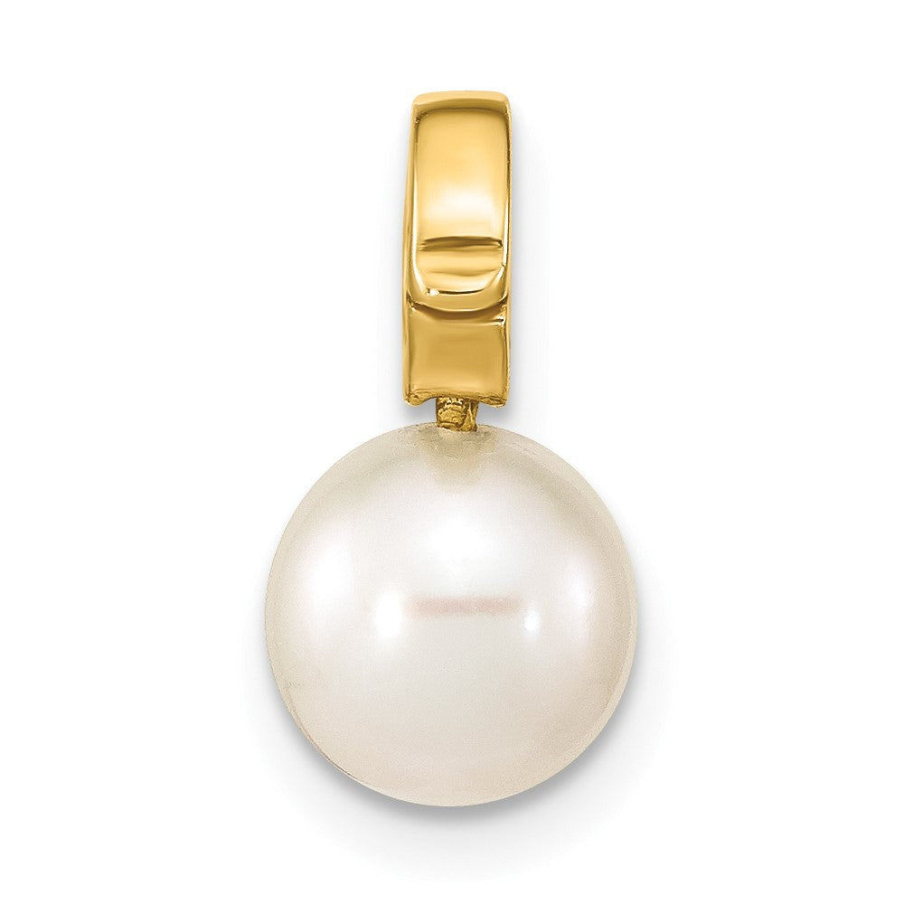 14K Gelbgold 14K 7-8mm Weiß Rund Süßwasser Zuchtperle Klappbar Bail Charm