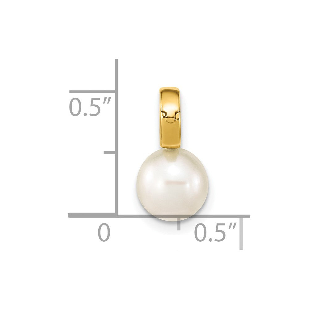 14K Gelbgold 14K 7-8mm Weiß Rund Süßwasser Zuchtperle Klappbar Bail Charm