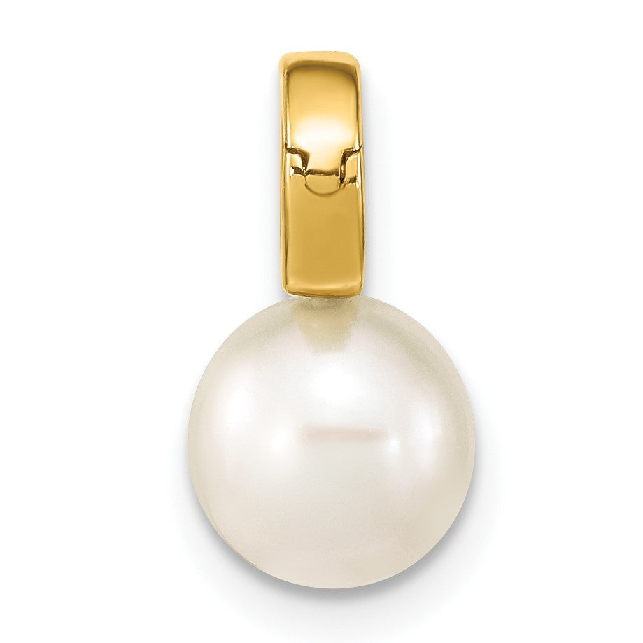 14K Gelbgold 14K 7-8mm Weiß Rund Süßwasser Zuchtperle Klappbar Bail Charm