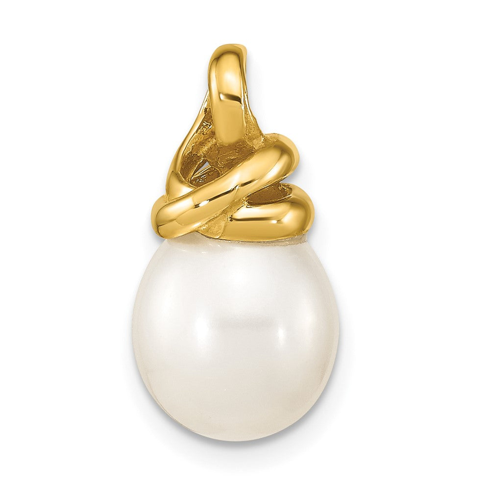 14K Gelbgold 14K 9-10mm Weiß Rice Süßwasser Zuchtperle Anhänger
