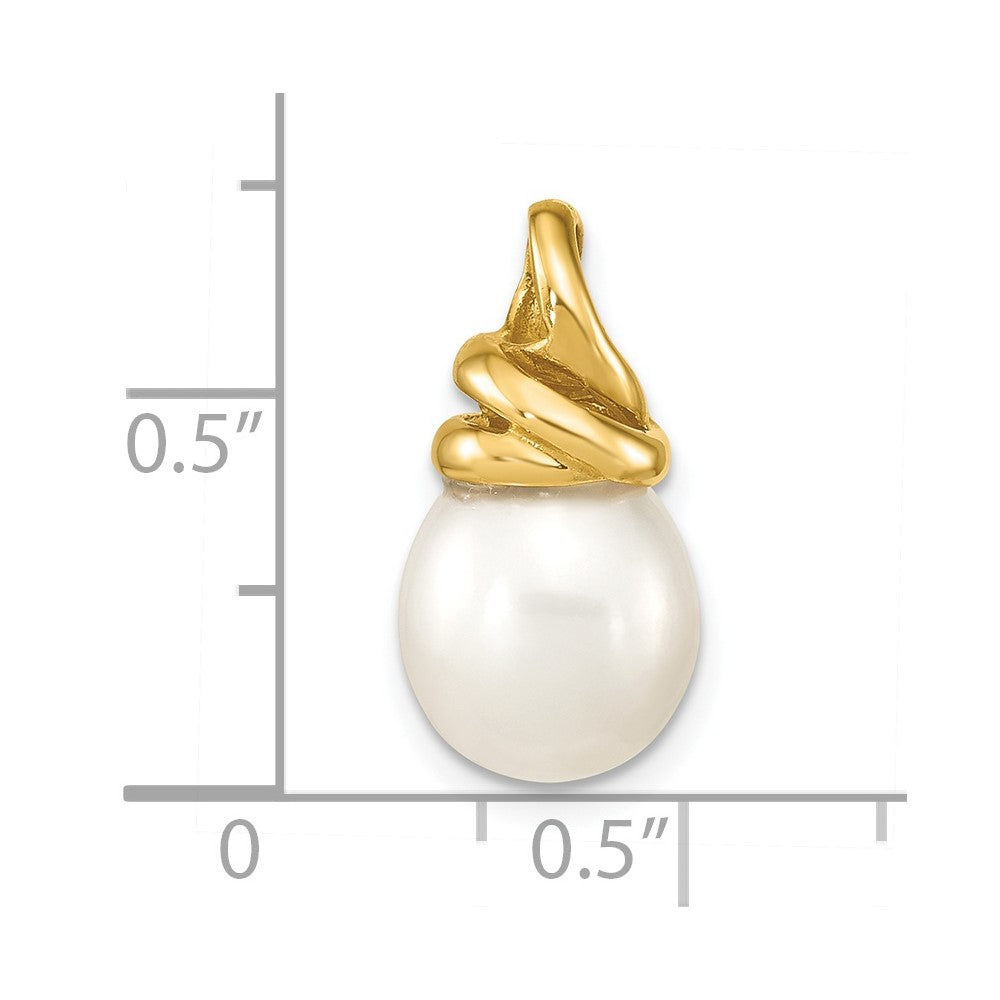 14K Gelbgold 14K 9-10mm Weiß Rice Süßwasser Zuchtperle Anhänger