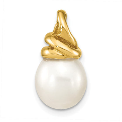 14K Gelbgold 14K 9-10mm Weiß Rice Süßwasser Zuchtperle Anhänger
