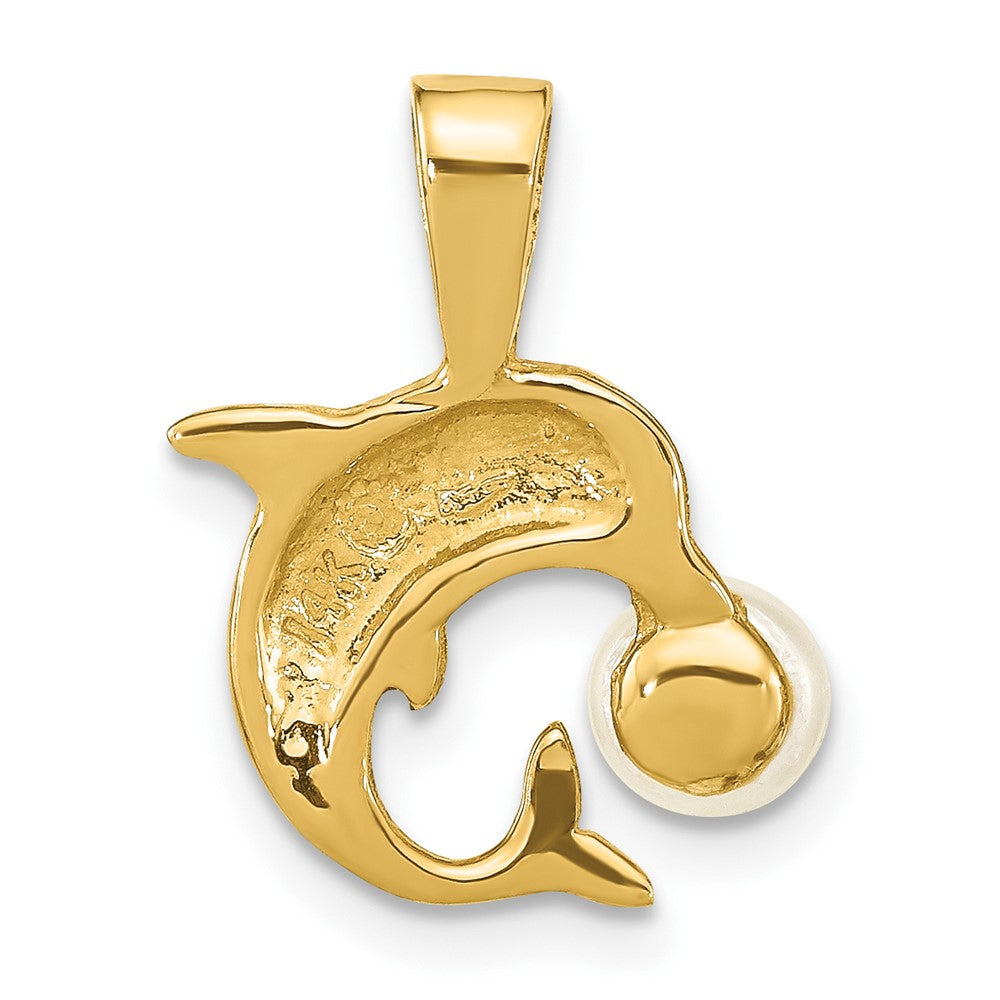 14K Gelbgold 14K 5-6mm Weiß Knopf Süßwasser Zuchtperle Delfin Anhänger