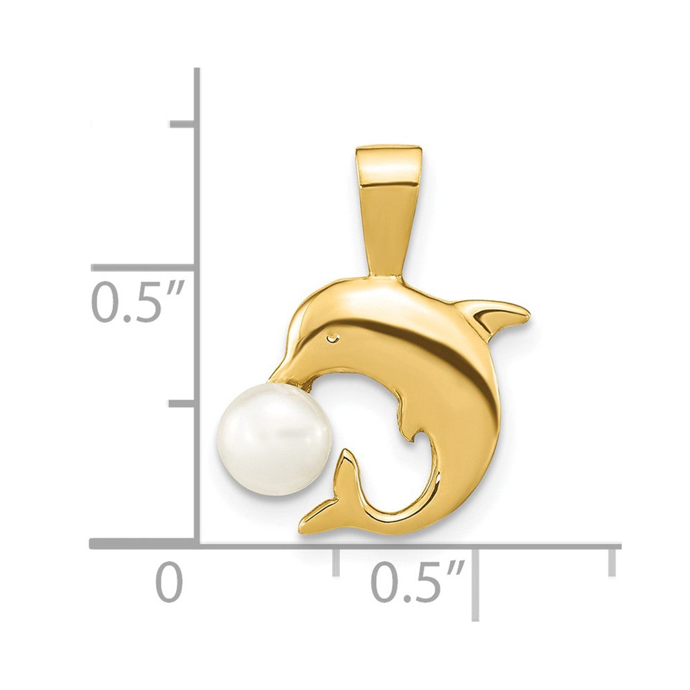 14K Gelbgold 14K 5-6mm Weiß Knopf Süßwasser Zuchtperle Delfin Anhänger