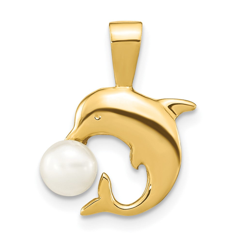 14K Gelbgold 14K 5-6mm Weiß Knopf Süßwasser Zuchtperle Delfin Anhänger