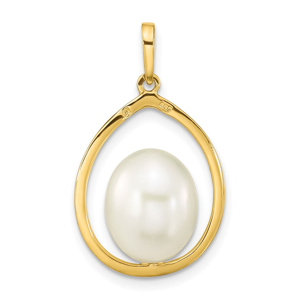 14K Gelbgold 14K 9-10mm Weiß Rice Süßwasser Zuchtperle Tropfen Anhänger