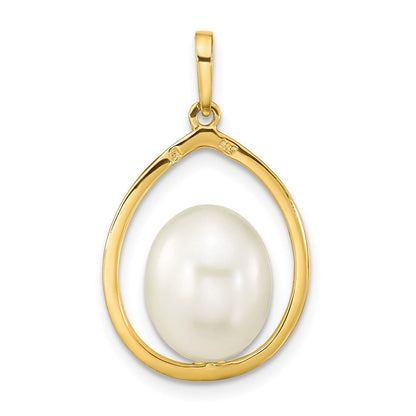 14K Gelbgold 14K 9-10mm Weiß Rice Süßwasser Zuchtperle Tropfen Anhänger