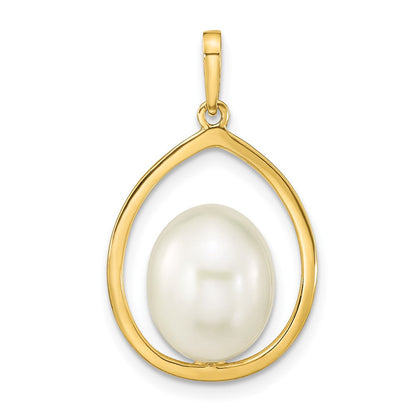 14K Gelbgold 14K 9-10mm Weiß Rice Süßwasser Zuchtperle Tropfen Anhänger