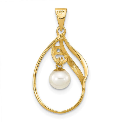 14K Gelbgold 14K 5-6mm Weiß Rund Süßwasser Zuchtperle Und.05 Karat Diamant Anhänger