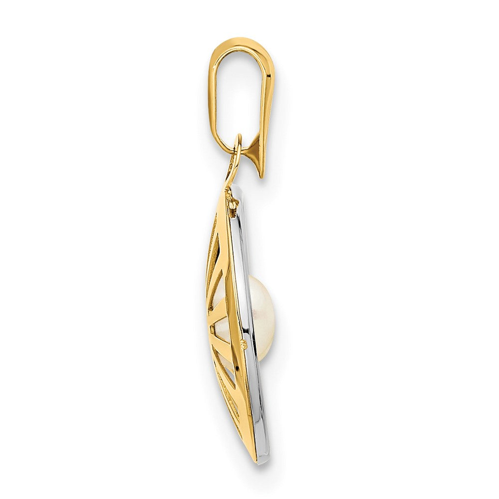 14K Bicolor 14K Bicolor Poliert 4-5mm Süßwasser Zuchtperle Kreis Anhänger