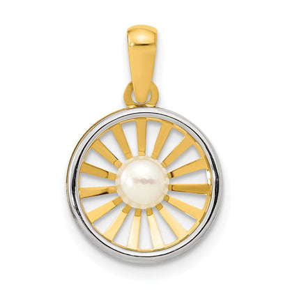 14K Bicolor 14K Bicolor Poliert 4-5mm Süßwasser Zuchtperle Kreis Anhänger