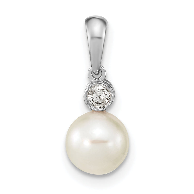 14K Weißgold 14K Weißgold 6-7mm Rund Weiß Akoya Salzwasser Zuchtperle Und.05 Karat Diamant Anhänger