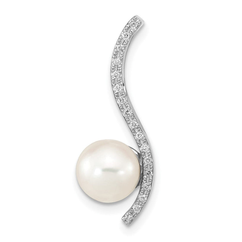 14K Weißgold 14K Weißgold 7-8mm Rund Weiß Akoya Salzwasser Zuchtperle Und.06 Karat Diamant Kette Anhänger
