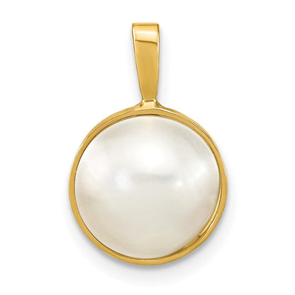 14K Gelbgold 14K 10-11mmwhite Salzwasser Mabe Perle Anhänger