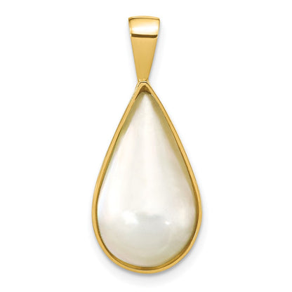 14K Gelbgold 14K 10x18mm Weiß Tropfen Salzwasser Mabe Perle Anhänger