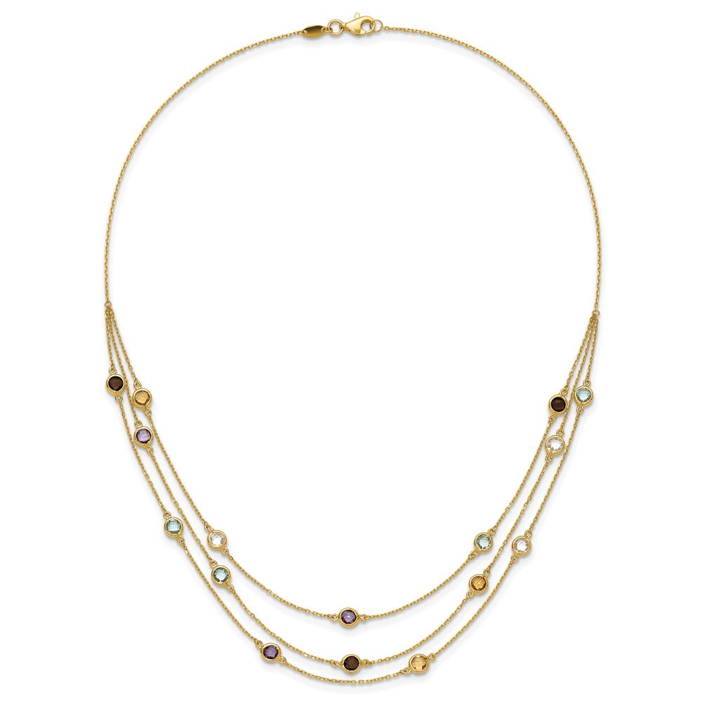 14K Gelbgold Rauch Quarz Weiß Quarz/bt/ci/am 3 Strang 17 Zoll Halskette