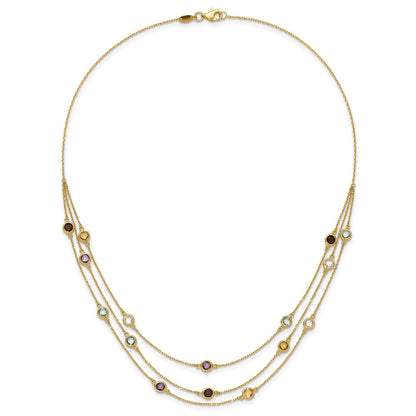 14K Gelbgold Rauch Quarz Weiß Quarz/bt/ci/am 3 Strang 17 Zoll Halskette