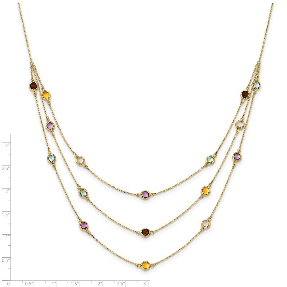 14K Gelbgold Rauch Quarz Weiß Quarz/bt/ci/am 3 Strang 17 Zoll Halskette