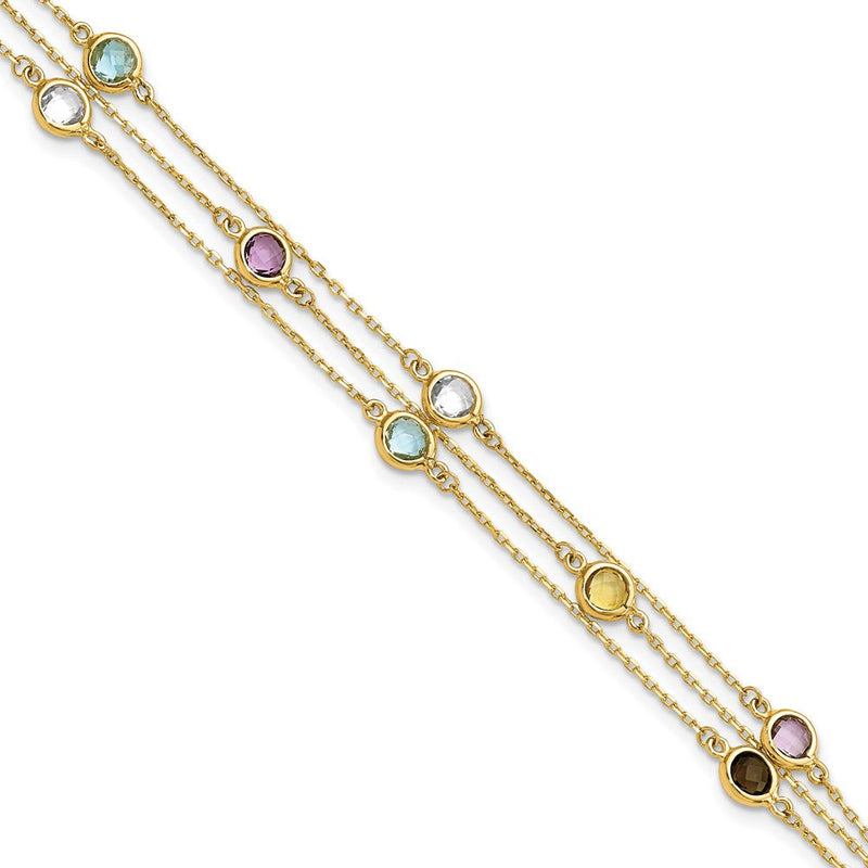 14K Gelbgold Rauch Quarz Weiß Quarz/bt/ci/am 3 Strang 7.5 Zoll Armband