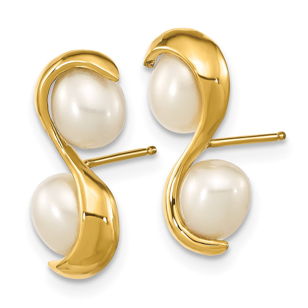 14K Gelbgold 4 5mm Weiß Rice Süßwasser Zuchtperle Ohrstecker