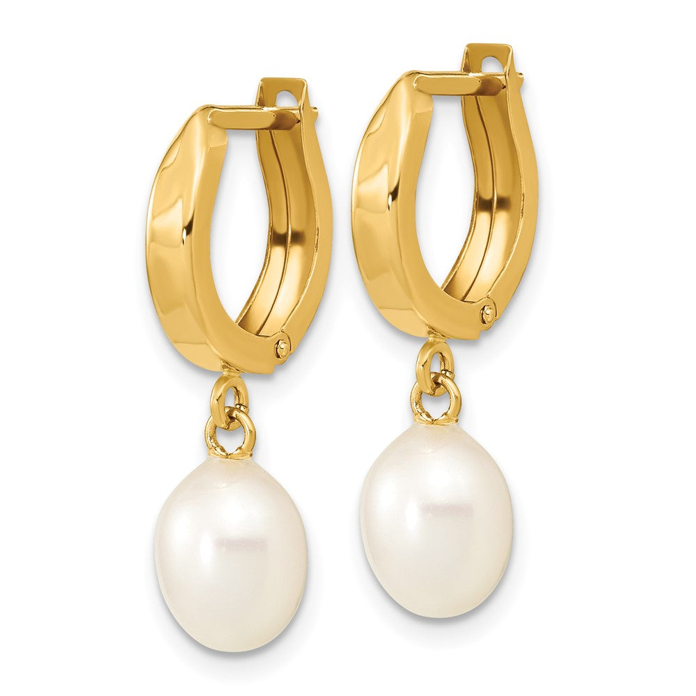 14K Gelbgold 6 7mm Weiß Rice Süßwasser Zuchtperle Creole Ohrhänger