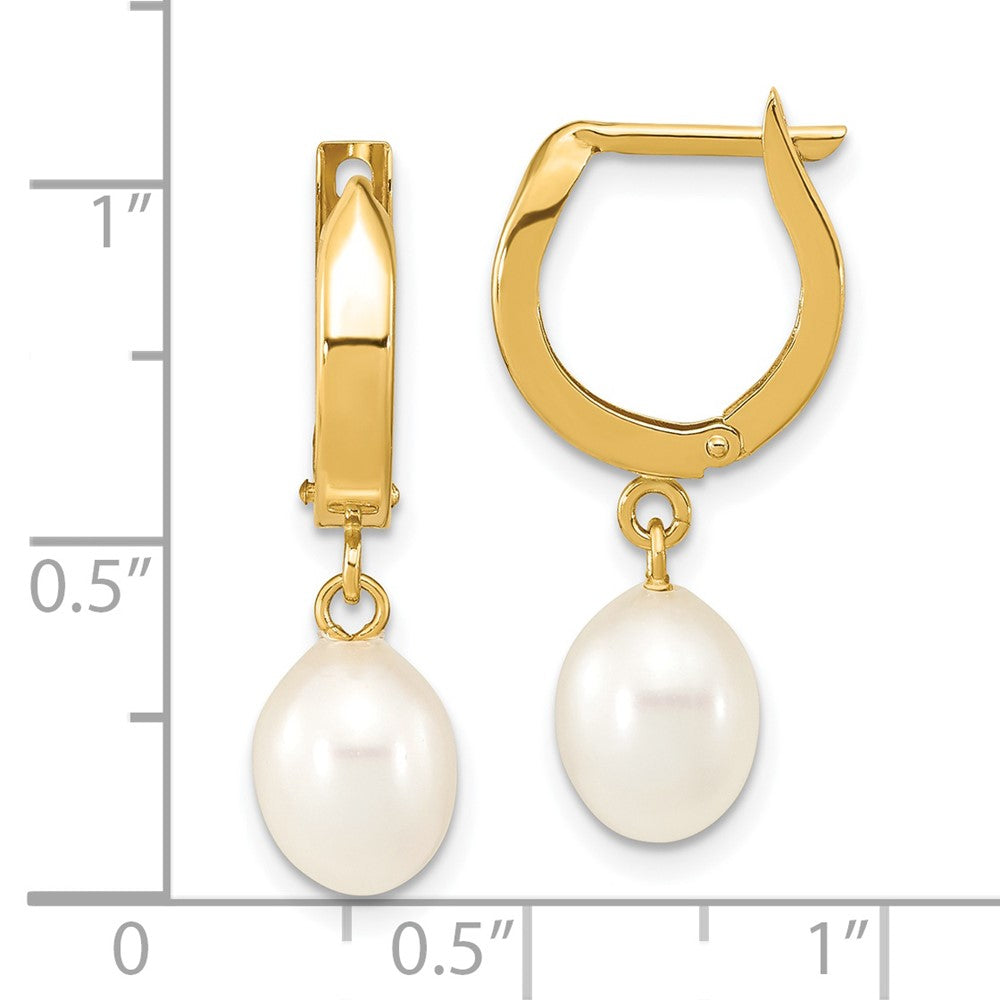 14K Gelbgold 6 7mm Weiß Rice Süßwasser Zuchtperle Creole Ohrhänger