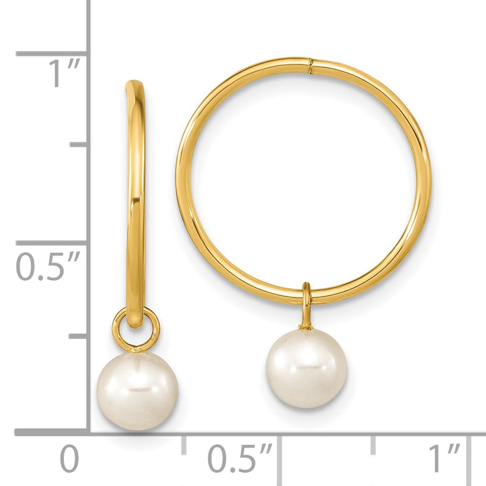 14K Gelbgold 5 6mm Weiß Rund Süßwasser Zuchtperle Hängend Creolen