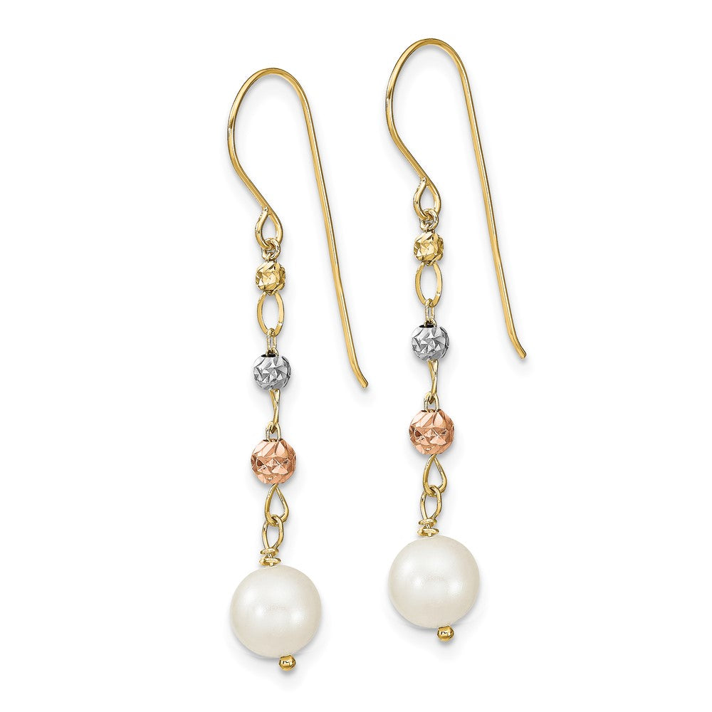 14K Bicolor Diamantiert Süßwasser Zucht Pearls Ohrhänger