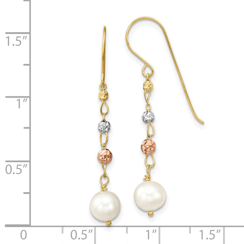 14K Bicolor Diamantiert Süßwasser Zucht Pearls Ohrhänger