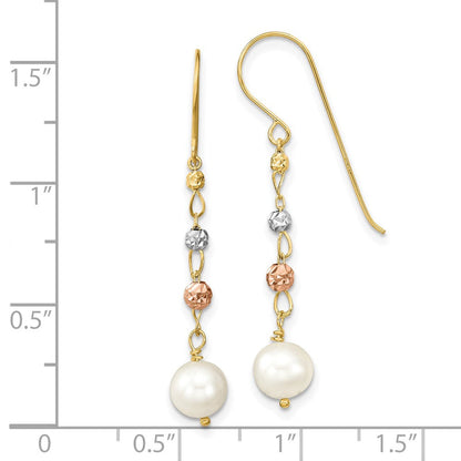 14K Bicolor Diamantiert Süßwasser Zucht Pearls Ohrhänger