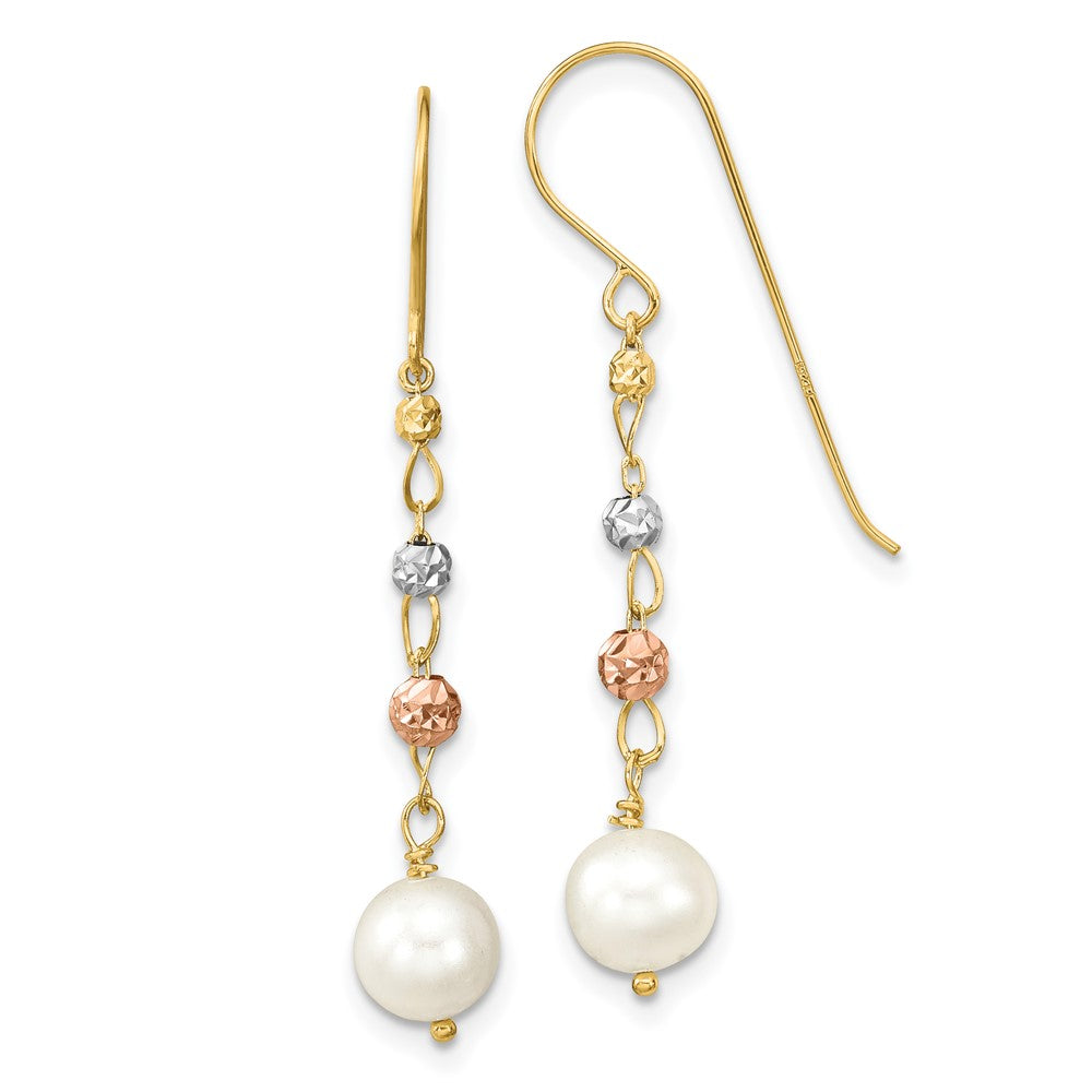 14K Bicolor Diamantiert Süßwasser Zucht Pearls Ohrhänger