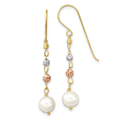 14K Bicolor Diamantiert Süßwasser Zucht Pearls Ohrhänger