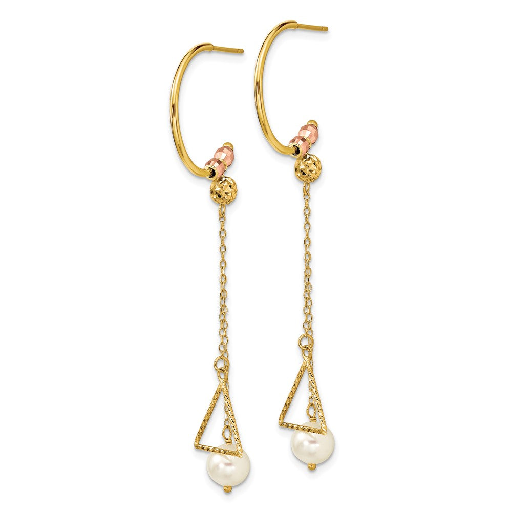 14K Bicolor Halb Kreis Diamantiert 6mm Fw Zuchtperle Ohrhänger