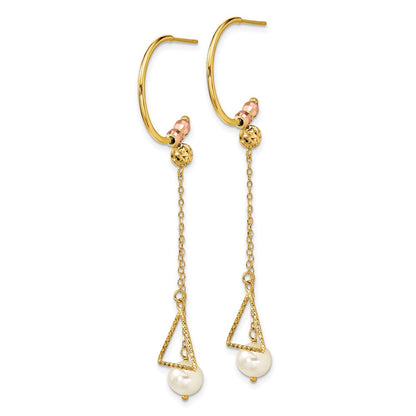 14K Bicolor Halb Kreis Diamantiert 6mm Fw Zuchtperle Ohrhänger