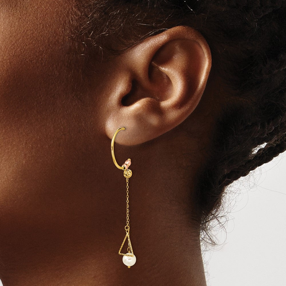 14K Bicolor Halb Kreis Diamantiert 6mm Fw Zuchtperle Ohrhänger