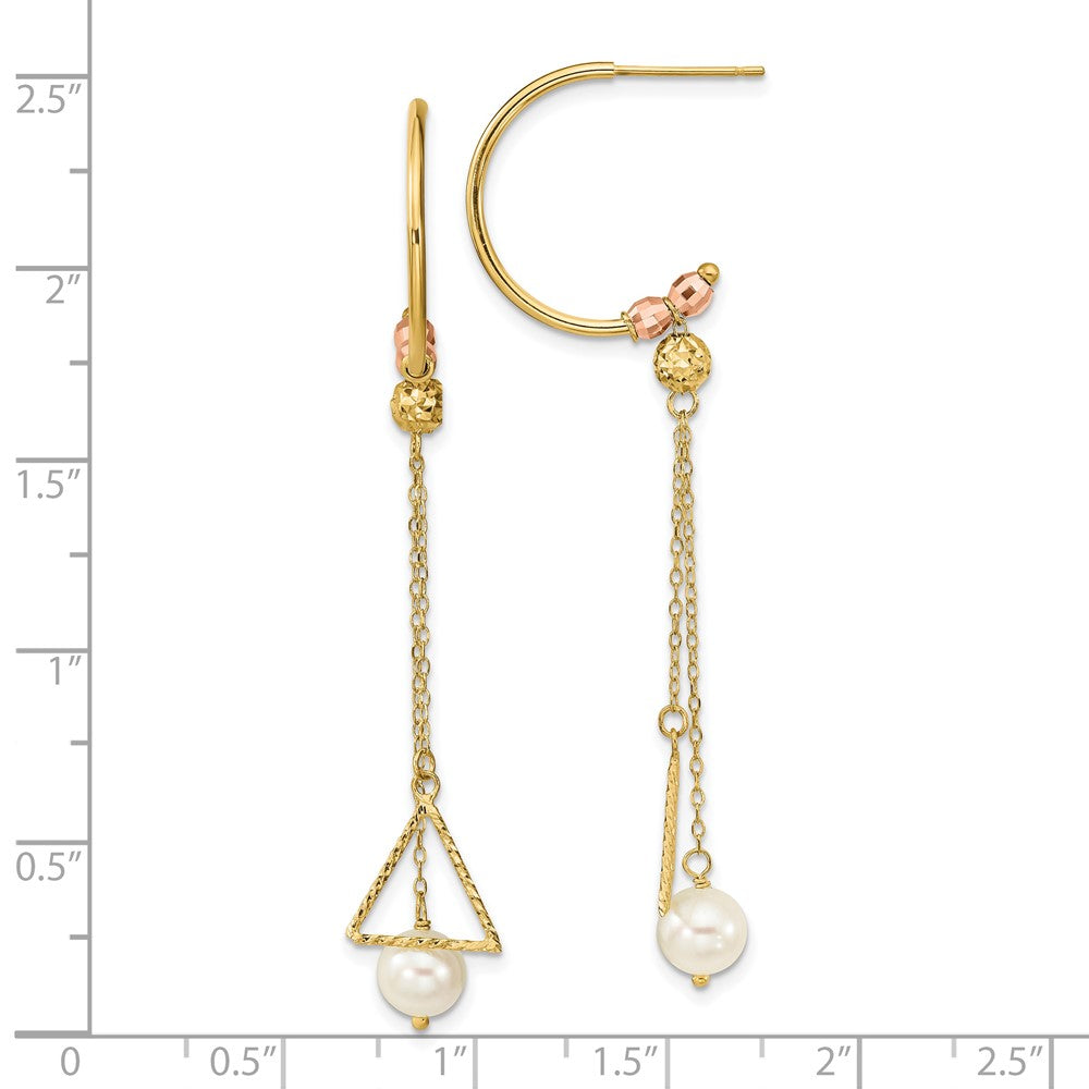 14K Bicolor Halb Kreis Diamantiert 6mm Fw Zuchtperle Ohrhänger