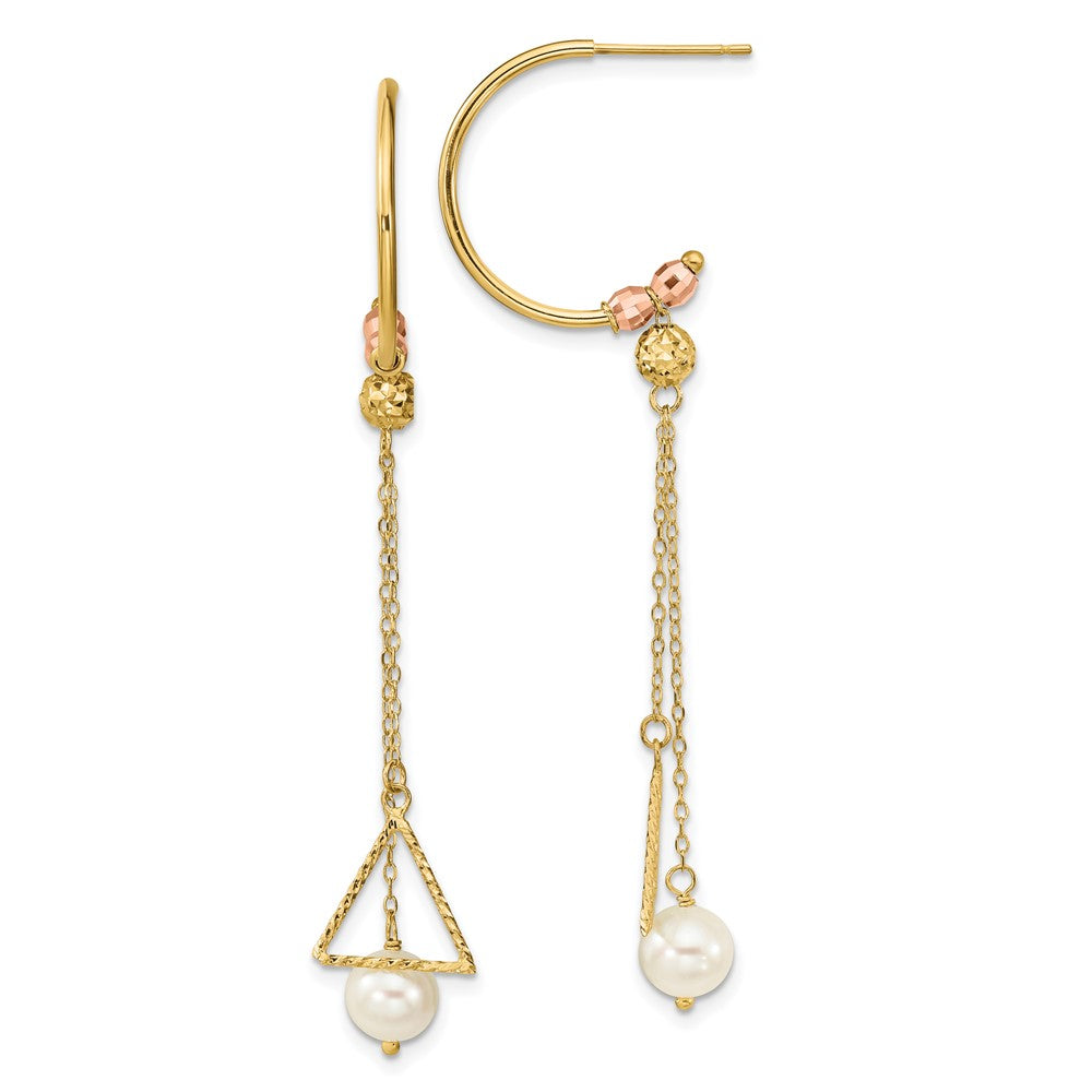 14K Bicolor Halb Kreis Diamantiert 6mm Fw Zuchtperle Ohrhänger