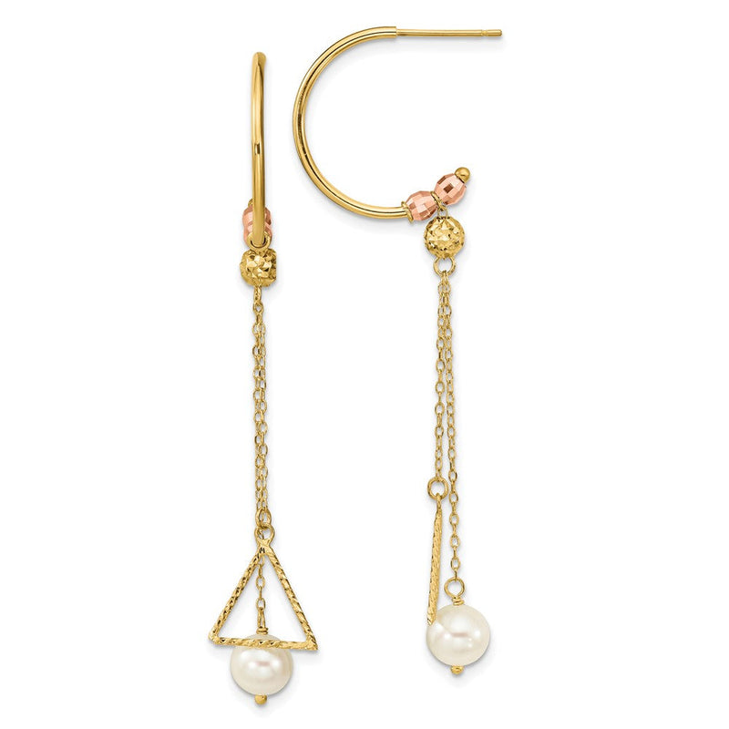 14K Bicolor Halb Kreis Diamantiert 6mm Fw Zuchtperle Ohrhänger