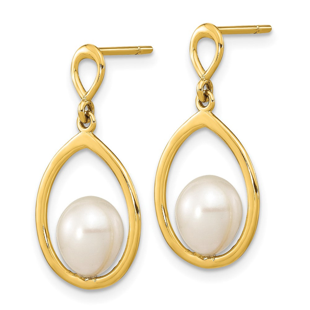 14K Gelbgold 6 7mm Weiß Tropfen Süßwasser Zuchtperle Stecker Ohrhänger