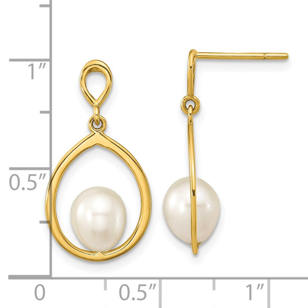 14K Gelbgold 6 7mm Weiß Tropfen Süßwasser Zuchtperle Stecker Ohrhänger