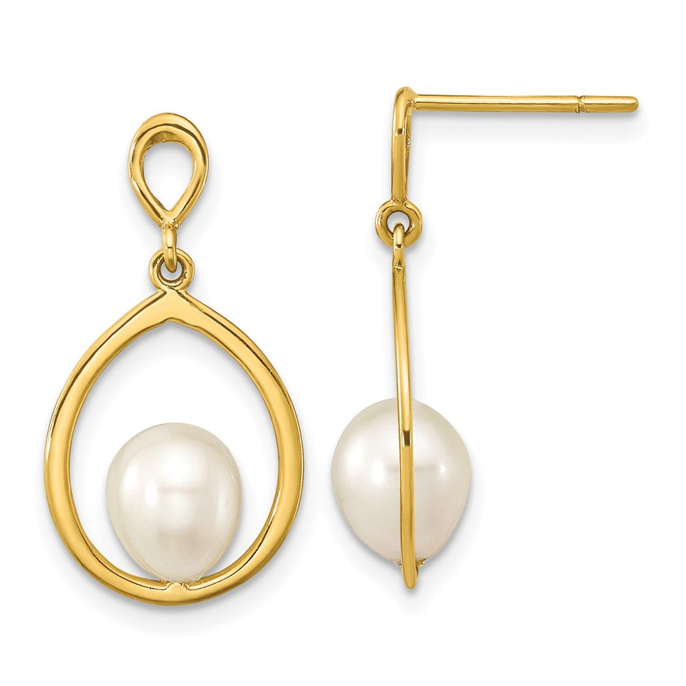14K Gelbgold 6 7mm Weiß Tropfen Süßwasser Zuchtperle Stecker Ohrhänger