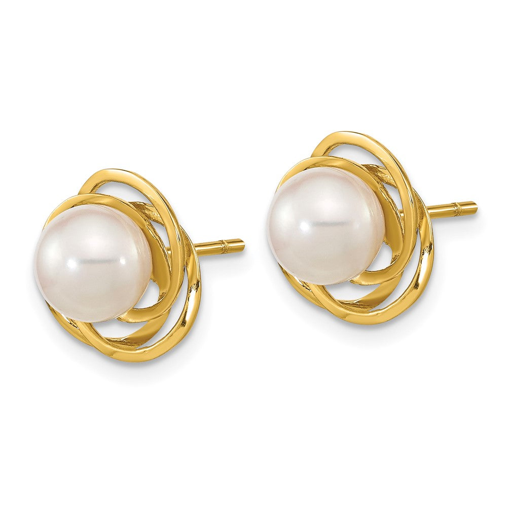 14K Gelbgold 6 7mm Weiß Rund Akoya Salzwasser Zuchtperle Ohrstecker