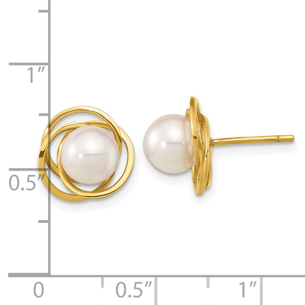 14K Gelbgold 6 7mm Weiß Rund Akoya Salzwasser Zuchtperle Ohrstecker