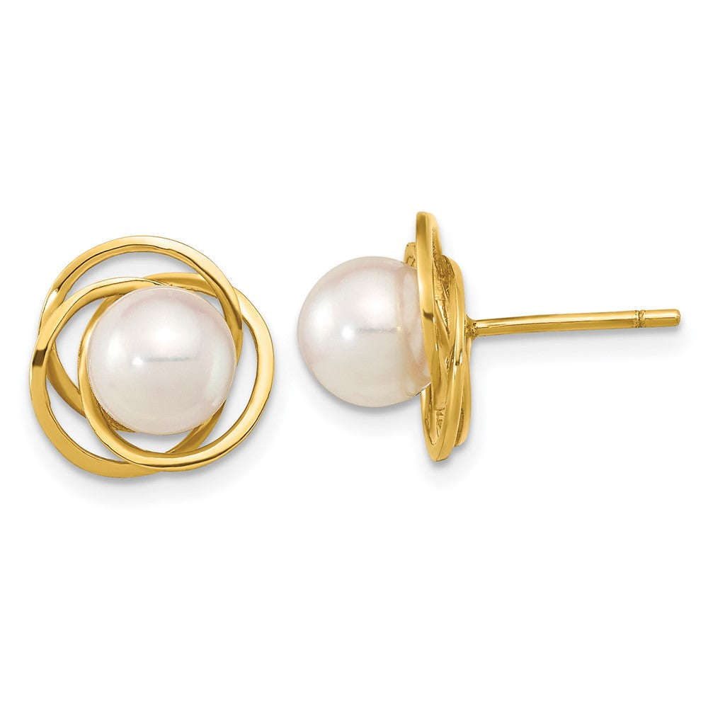 14K Gelbgold 6 7mm Weiß Rund Akoya Salzwasser Zuchtperle Ohrstecker